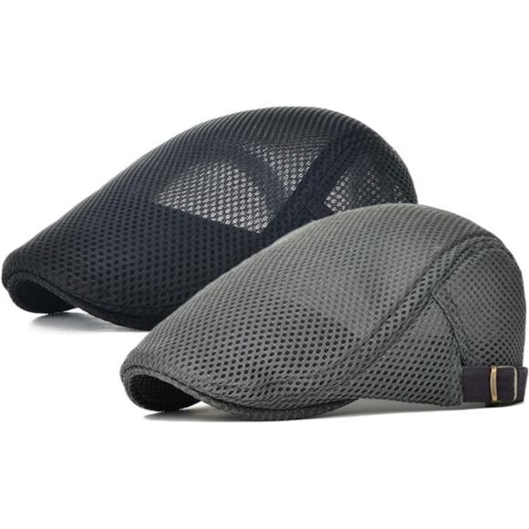 2 Pack Men's Mesh Breathable Summer Newsboy Cap Adjustable Duckbill Driving Hat - Picture 1 of 8